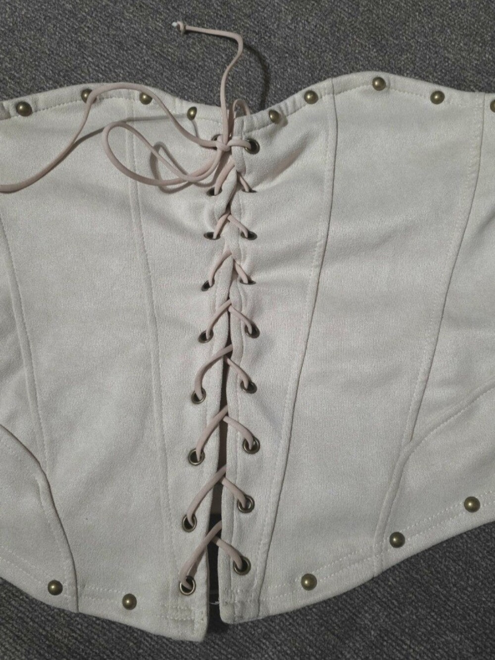 Sexy foux suede Beige lace up corset crop top with studs